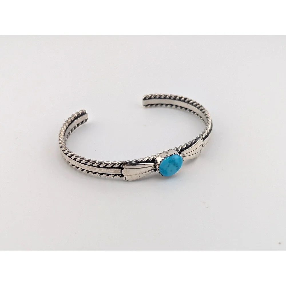 Navajo Silver Cuff Bracelet Turquoise‎ Jewelry for Women Sz 7.5 NA**